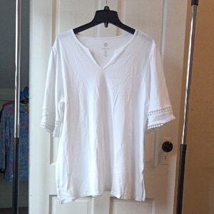 Ruby Rd. White V-Neck Top with Lace Trim